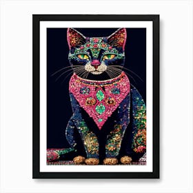 Mosaic Cat, Vivid Colors, Bohemian Aesthetic Art Print