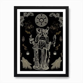 Hecate- Goddess of Witches - Witchcore Wolves Keys Crossroads Mythological Moon Deity For Witchy Women, Spellcasting Cauldrons Torches, Pagan Greek Magick Hekates Wheel Art Print