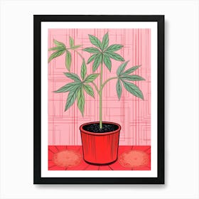 Pink And Red Plant Illustration Red Edged Dracaena 1 Art Print