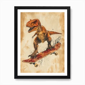 Vintage Giganotosaurus Dinosaur On A Skateboard2 Art Print