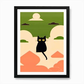 Japanese Black Cat Motif Art Print