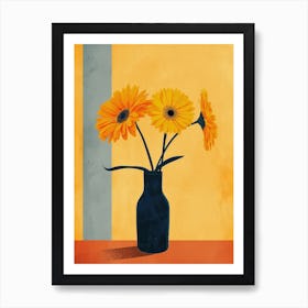 Gerbera Daisy Flowers On A Table   Contemporary Illustration 4 Art Print