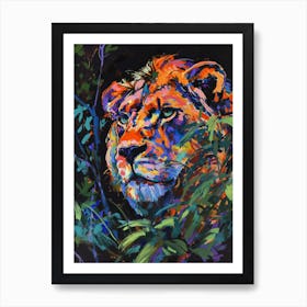 Asiatic Lion Night Hunt Fauvist Painting 1 Art Print