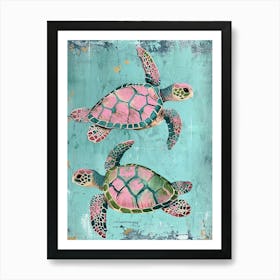 Two Pastel Pink Sea Turtles Art Print