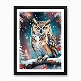 Owl In The Snow 1 Art Print