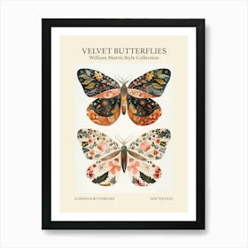 Velvet Butterflies Collection Luminous Butterflies William Morris Style 1 Art Print