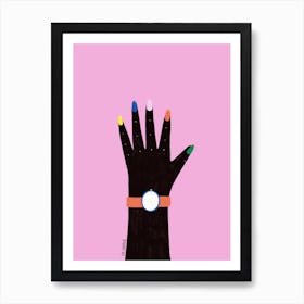 Hand Black In Pink Art Print