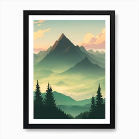 Misty Mountains Vertical Composition In Green Tone 184 Art Print