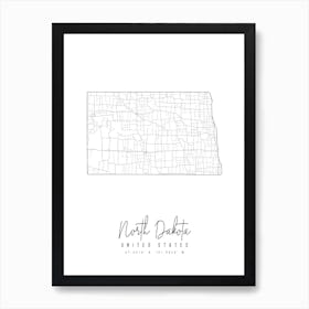 North Dakota Minimal Street Map Art Print