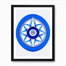 Dharma Wheel, Symbol, Third Eye Blue & White 3 Art Print