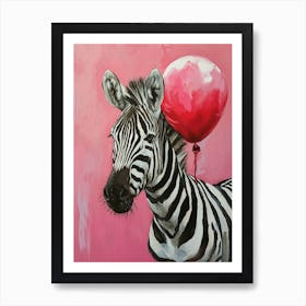 Cute Zebra 2 With Balloon Art Print