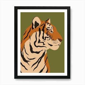 Jungle Safari Tiger on Green Art Print
