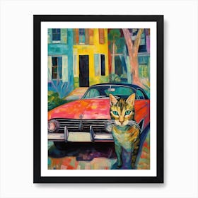 Cadillac El Dorado Vintage Car With A Cat, Matisse Style Painting 1 Art Print