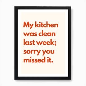 Clean Kitchen Kitchen Typography Cream Red Art Print