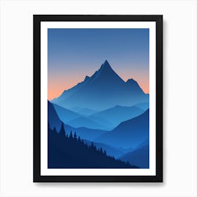 Misty Mountains Vertical Composition In Blue Tone 56 Art Print