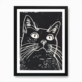 Manx Cat Linocut Blockprint 6 Art Print