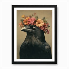 Black Crow With A Flower Crown Art Print