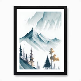 Mountain And Forest In Minimalist Watercolor Vertical Composition 185 Art Print