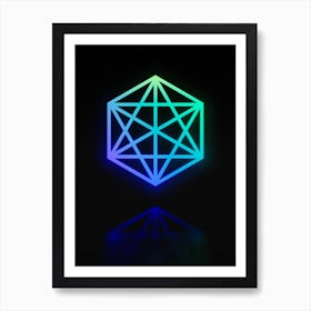 Neon Blue and Green Abstract Geometric Glyph on Black n.0326 Art Print