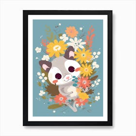 Cute Kawaii Flower Bouquet With A Climbing Possum 3 Art Print