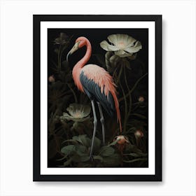 Dark And Moody Botanical Flamingo 4 Art Print