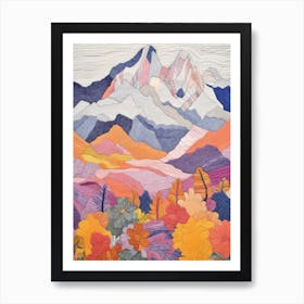 Kangchenjun India And Nepal 1 Colourful Mountain Illustration Art Print