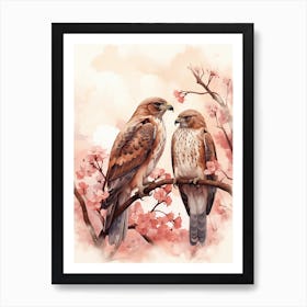 Two Hawks Perched On A Branch Art Print