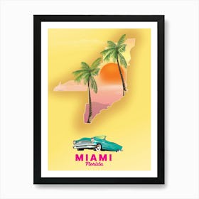 Miami Florida map Art Print