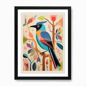 Colourful Scandi Bird Cedar Waxwing 1 Art Print