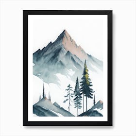 Mountain And Forest In Minimalist Watercolor Vertical Composition 93 Art Print