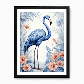 Floral Blue Flamingo Painting (3) Art Print