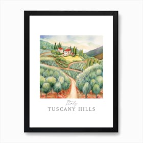 Italy Tuscany Hills Storybook 4 Travel Poster Watercolour Art Print