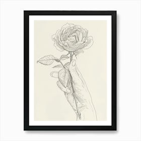 Rose In A Hand Line Drawing 3 Art Print