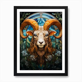 Ram In Stained Glass Art Print