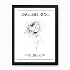 English Rose Black And White Line Drawing 11 Poster Art Print