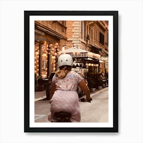 Woman Riding A Bike In Rome Art Print