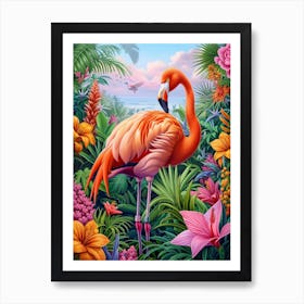 Greater Flamingo Las Coloradas Mexico Tropical Illustration 8 Art Print