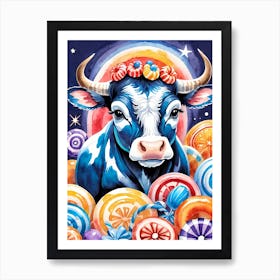Cute Skeleton Cow Painting Halloween (30) Art Print