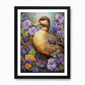 Floral Ornamental Painting Of A Duck 1 Art Print
