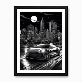 Tesla Model S City Drawing 3 Art Print