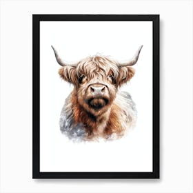 Cute Highland Cow Art Watercolor Painting Portrait Art Print