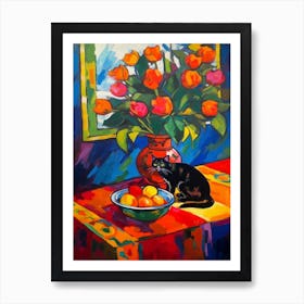 Bouvardia With A Cat 1 Fauvist Style Painting Art Print