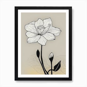 Daffodils Line Art Flowers Illustration Neutral 10 Art Print