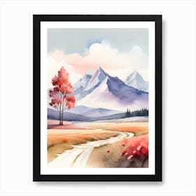 Tranquil Mountains In Minimalist Watercolor Vertical Composition 8 Art Print