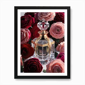 Perfume Bottle With Roses 1 Art Print