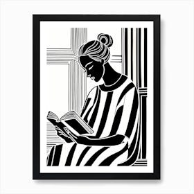 Just a girl who loves to read, Lion cut inspired Black and white Stylized portrait of a Woman reading a book, reading art, book worm, Reading girl 185 Art Print