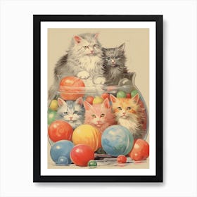 Collection Of Vintage Cats In A Bowl Kitsch 5 Art Print