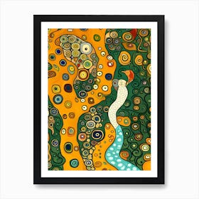 Artistic Symphony Paradise Bird By The Stream By Klimt And Van Gogh Art Print