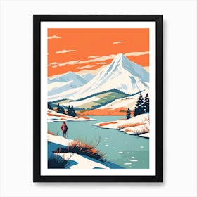 Retro Winter Illustration Snowdonia United Kingdom 2 Art Print