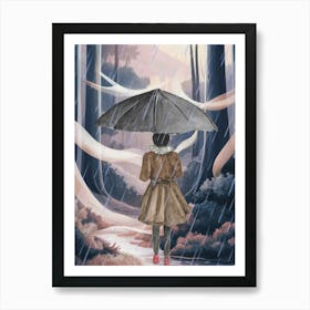 Girl In The Rain Art Print